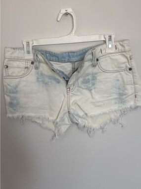 Denim & Supply Ralph Lauren White with Light Blue Washed Frayed Hem Jean Shorts